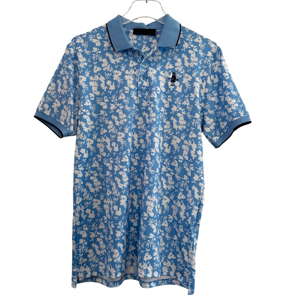 G/FORE Blosson Rib Collar Tech Jersey Slim Fit Cielo Polo Mens Small Blue Floral